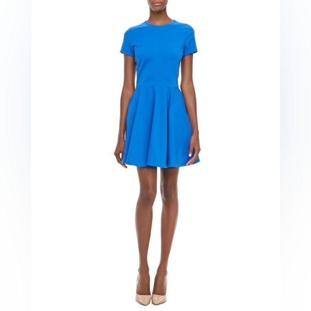 Diane von Furstenberg Blue Ivana Short-Sleeve Ponte Full-Skirt Dress Blue Size 8